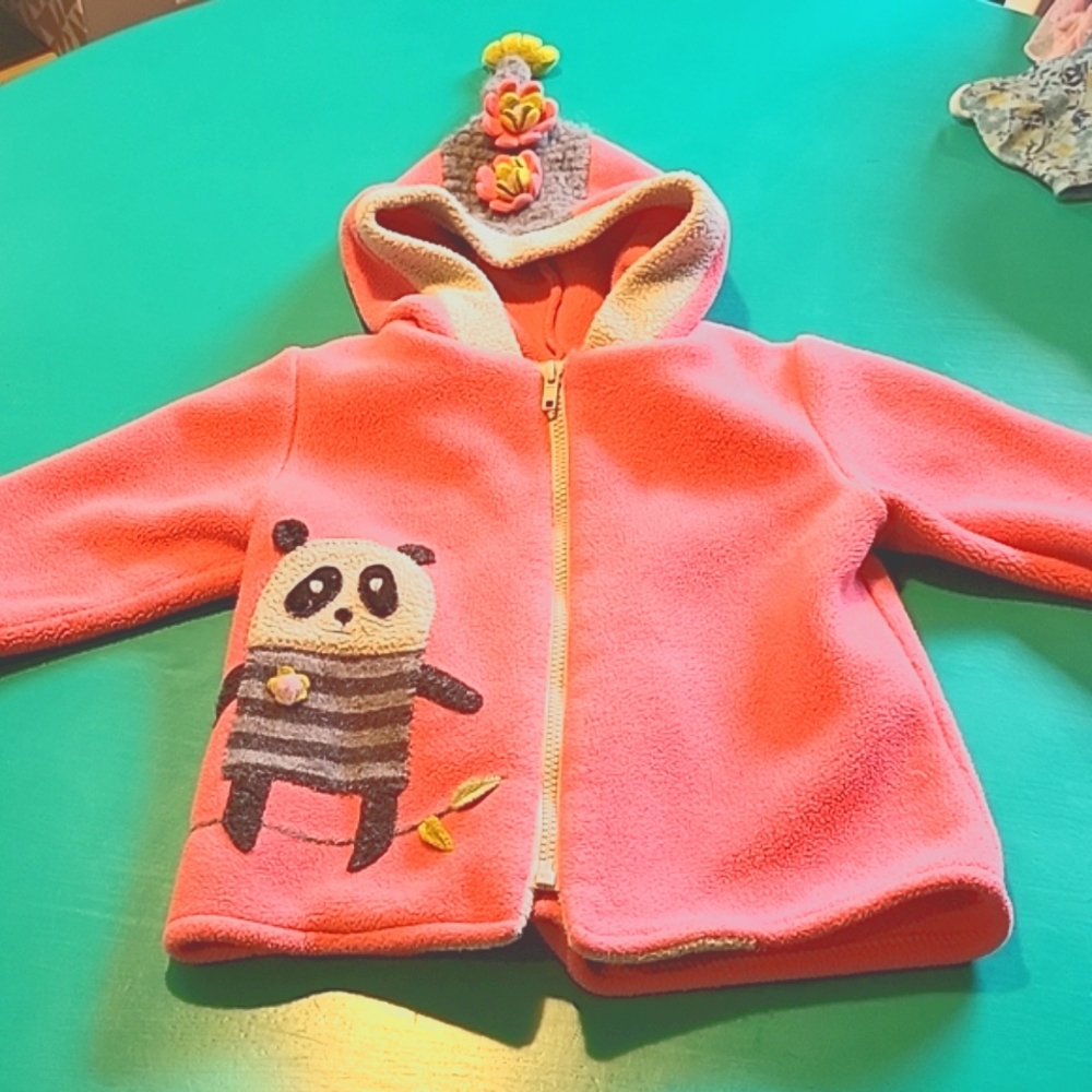 Charming fleece jacket with panda detail Made in USA
